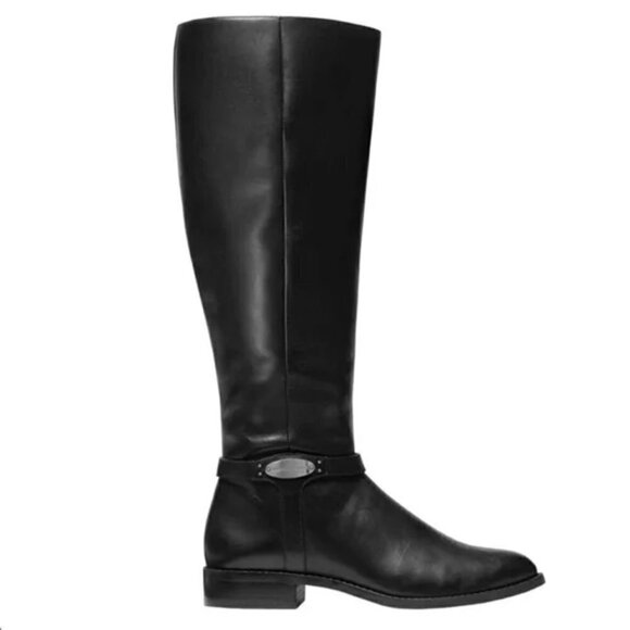 Michael Kors Sz 5.5 M Solid Black Finley Tall Riding Boot Knee Low Heel Leather - Picture 1 of 14